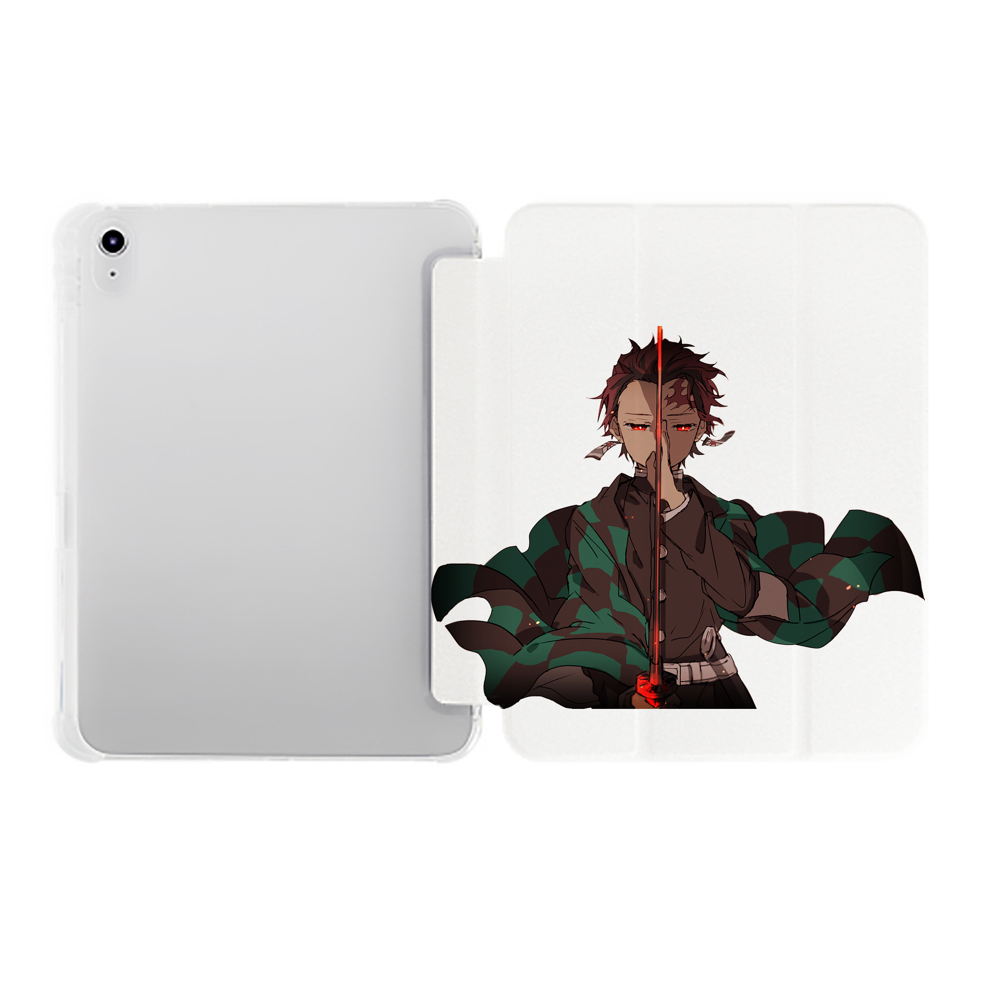 （画像用） 鬼滅の刃 竈門 炭治郎／かまど たんじろう Kamado Tanjirou IPad ケース ペン収納付き 三つ折りスタンド PUレザー×シリコン 対応機種9.5/10.5/10.9インチ